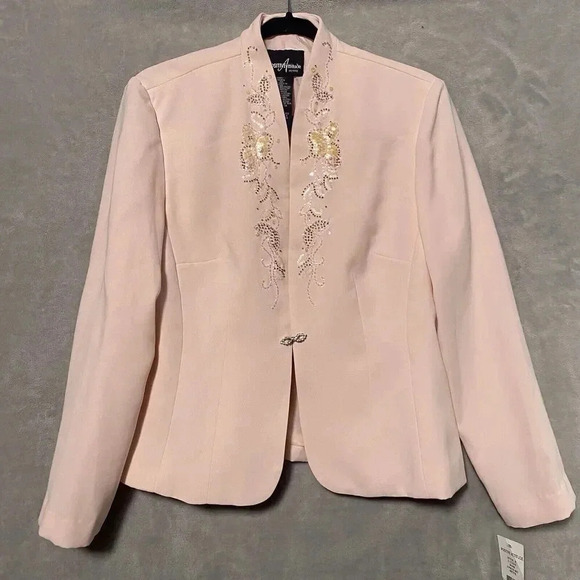 Vintage Women's 10P Light Pink Long Blazer With Floral Beads Design NWT - Picture 1 of 8